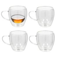 Gerimport Koffieglazen Plano - 4x - dubbelwandig - borosilicaatglas - 250 ml - H9 cm - theeglas