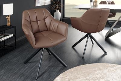 Bureaustoel PAPILLON bruin echt leer met armleuning zwart frame - 44595