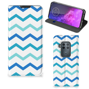 Motorola One Zoom Hoesje met Magneet Zigzag Blauw