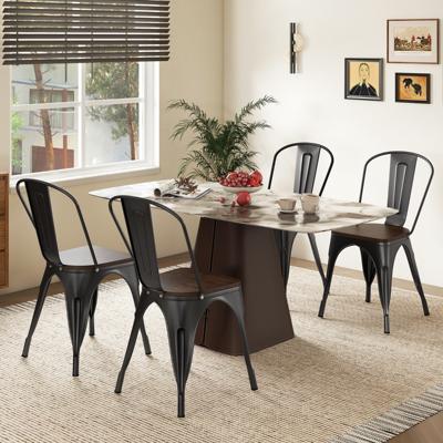 Set van 4 Eetkamerstoelen 4-Delige Stapelbare Metalen Krukken Metalen Barkrukken met Rugleuning Houten Zitting voor Thuis Café Bar