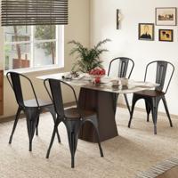 Set van 4 Eetkamerstoelen 4-Delige Stapelbare Metalen Krukken Metalen Barkrukken met Rugleuning Houten Zitting voor Thuis Café Bar