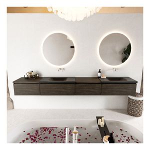 Mondiaz Bukla 280cm badmeubel met module 60 rechts kleur dark brown met 4 lades en wastafel dubbel zonder kraangat kleur urban