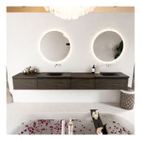 Mondiaz Bukla 280cm badmeubel met module 60 rechts kleur dark brown met 4 lades en wastafel dubbel zonder kraangat kleur urban