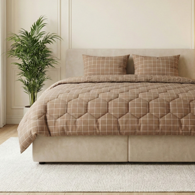 Wasbaar Easy Dekbed Zonder Overtrek - Zonder Overtrek - Squares - Taupe - Dekbed-Discounter.nl