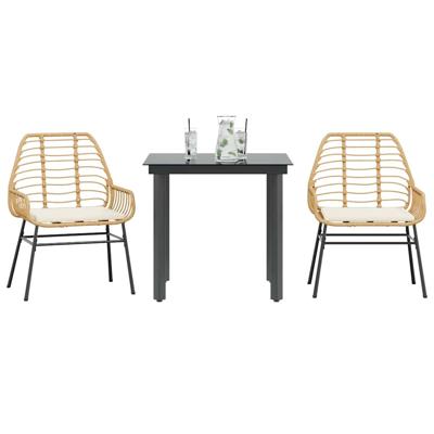 3-delige Tuinset met kussens poly rattan glas bruin