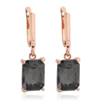 Deja Jewels Oorbellen met Hangers - Dames, Rosegoudkleurige Afwerking, Rechthoekige Smokey Grey Glassteen