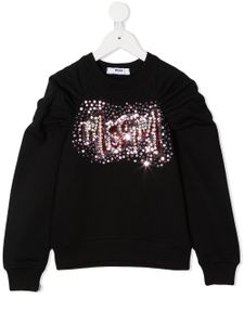 MSGM Kids sweat à logo brodé de sequins - Noir