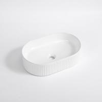 QeramiQ Arto waskom - 49.5x31.5x13cm - geribbeld - ovaal - keramiek - glans wit SW1413964