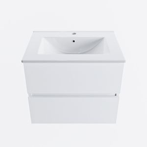 MONDIAZ VICA 60cm badmeubel onderkast Talc 2 lades. Wastafel DENIA midden 1 kraangat, kleur Glanzend Wit.