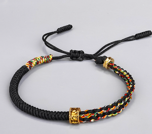Zwarte Verstelbare Gevlochten Tibetaanse Armband met Amulet Kralen - Sieraden - Spiritueelboek.nl