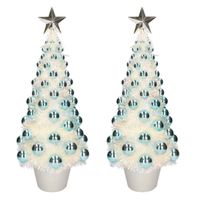 2x stuks complete mini kunst kerstbomen / kunstbomen blauw met lichtjes 50 cm