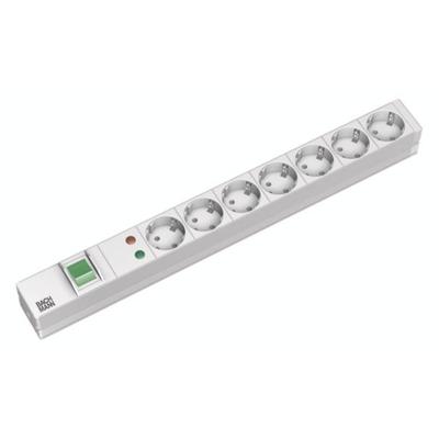 Bachmann 333.405 19 inch Stekkerdoos voor patchkast 1 HE Geaarde contactdoos Overspanningsbescherming Lichtgrijs