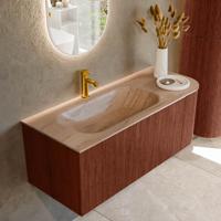 Badmeubel Mondiaz Kurve-Dlux | 115 cm | Meubelkleur Ruby | Wastafelkleur Saba | Solid surface | Wasbak linker zijde spoelbak | 1 kraangat