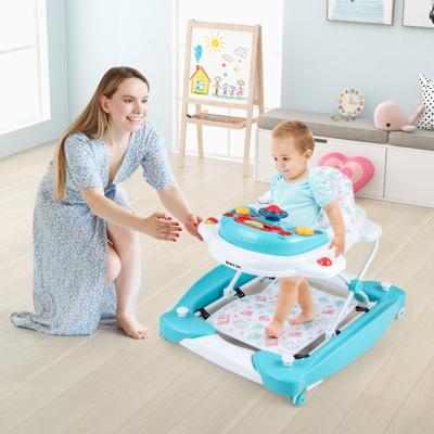 6 in 1 Loopfiets Loopwagen met Afneembaar Speelbord & Voetkussen Baby Walker in Hoogte Verstelbaar & Opvouwbaar Groen