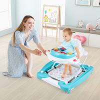 6 in 1 Loopfiets Loopwagen met Afneembaar Speelbord & Voetkussen Baby Walker in Hoogte Verstelbaar & Opvouwbaar Groen