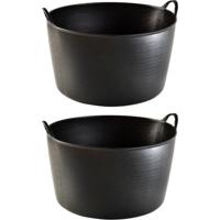 Plasticforte flexibele emmer / kuip - 2x stuks - zwart - kunststof - rond - 55 liter