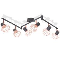 The Living Store Plafondlamp Industrieel - 6 spotlights - Zwart/Koper - E14 fitting
