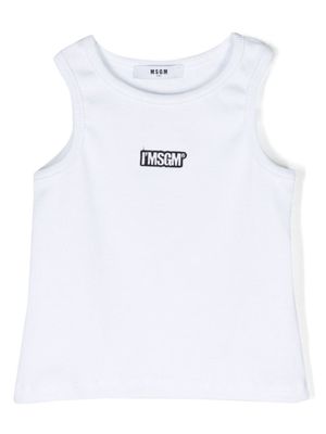 MSGM Kids débardeur en maille fine nervurée à logo brodé - Blanc
