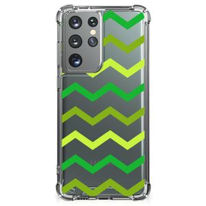 Samsung Galaxy S21 Ultra Doorzichtige Silicone Hoesje Zigzag Groen