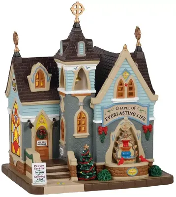 Lemax chapel of everlasting life verlichte kerk Caddington Village 2021