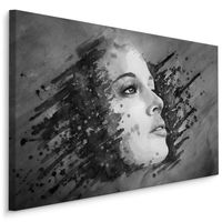 Schilderij - Portret van een Vrouw in het zwart/wit, Premium Print - thumbnail