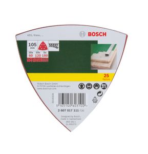 Bosch Accessories 2607017111 Deltaschuurpapierset Met klittenband, Geperforeerd Korrelgrootte 60, 80, 180 Hoekmaat 105 mm 1 set(s)