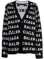 Balenciaga cardigan à logo en maille intarsia - Noir - thumbnail