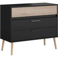 Ladekast - AALBORG - 3 laden - Zwart en eikenhouten afwerking - Scandinavische stijl - B90,8 x D39,9 x H77,5 cm - PARISOT