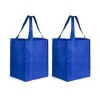 Boodschappen tas/shopper BIGGY - 4x stuks - blauw - 38 x 33 x 25 cm - Stevige boodschappentassen/sho