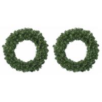 Everlands Kerstkrans - 2x stuks - groen - 35cm - kerstversiering - dennenkrans - deurkrans - kerstve