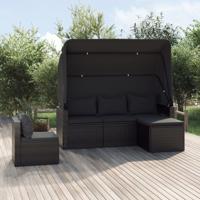 4-delige Loungeset met kussens poly rattan zwart