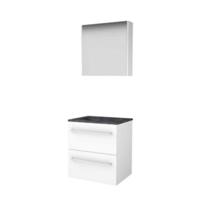 Basic-Line Comfort 46 Badkamermeubelset - 60 x 46 cm - Met Grepen - 2 Lades - Hardstenen Wastafel - 1 Kraangat - Spiegelkast - Ice White