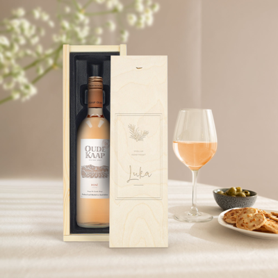 Wijn in gegraveerde kist - Oude Kaap - Rosé