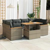 6-delige Loungeset met kussens poly rattan acacia grijs