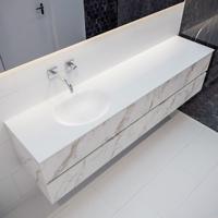 Mondiaz Vica Moon badmeubel wit carrara mat 200 cm 4 lades solid surface enkele spoelbak links zonder kraangat