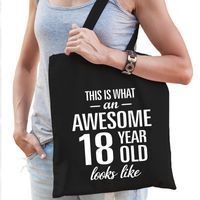 Awesome 18 year / geweldig 18 jaar cadeau tas zwart voor dames - thumbnail