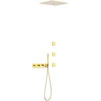 Regendouche set Tres B-System | Inbouw | Thermostaatkraan | 4-weg | Rechthoekig | 24k Goud glans 24k Goud glans