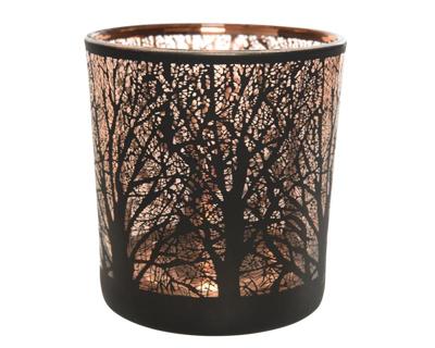 Theelichthouder boom glas zwart 8cm