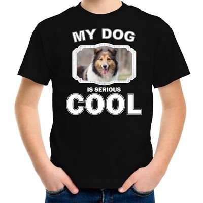 Sheltie honden t-shirt my dog is serious cool zwart voor kinderen