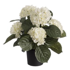 Witte hortensia Hydrangea kunstplant in zwarte kunststof pot 44 cm   -