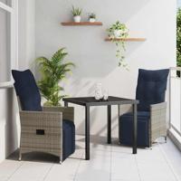 3-delige tuinset met kussens - grijs poly rattan