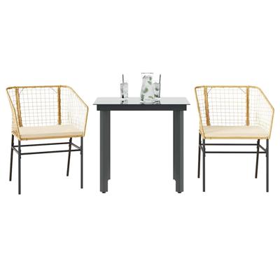 3-delige Tuinset met kussens poly rattan glas bruin