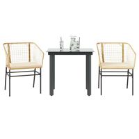 3-delige Tuinset met kussens poly rattan glas bruin