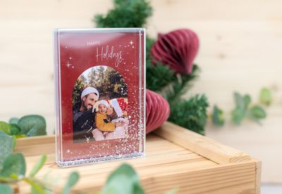 Fotoblok met zilveren glitters staand