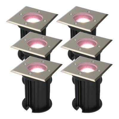 Set van 6 Ramsay Smart Grondspots buiten - Vierkant - 5,5 Watt 400 lumen - RGBWW - Wifi + Bluetooth - Bestuurbaar via app - IP67 - Google Home - Amazon Alexa - RVS