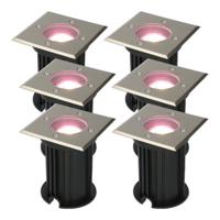 Set van 6 Ramsay Smart Grondspots buiten - Vierkant - 5,5 Watt 400 lumen - RGBWW - Wifi + Bluetooth - Bestuurbaar via app - IP67 - Google Home - Amazon Alexa - RVS