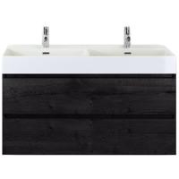 Maxx XL Badmeubelset 120 cm - Black Oak - Wastafel Kube Dubbel 2 Kraangaten