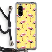 Flamingo's geel: Sony Xperia 5 Transparant Hoesje met koord