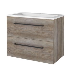 Badmeubelset BWS Salt 80x46cm Met Grepen 2 Lades Met Wastafel Acryl 1 Kraangat Scotch Oak