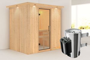 Karibu | Fanja Sauna met Dakkraag | Helderglas Deur | Kachel 3,6 kW Geïntegreerde Bediening